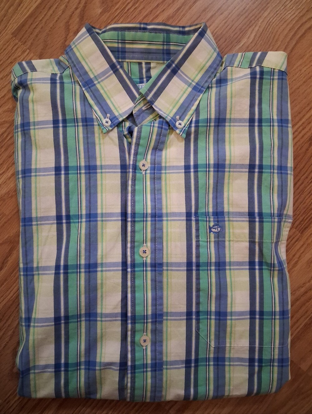 SOUTHERN TIDE button down plaid shirt.   Mens.  Size Medium.  Blue/Green plaid.